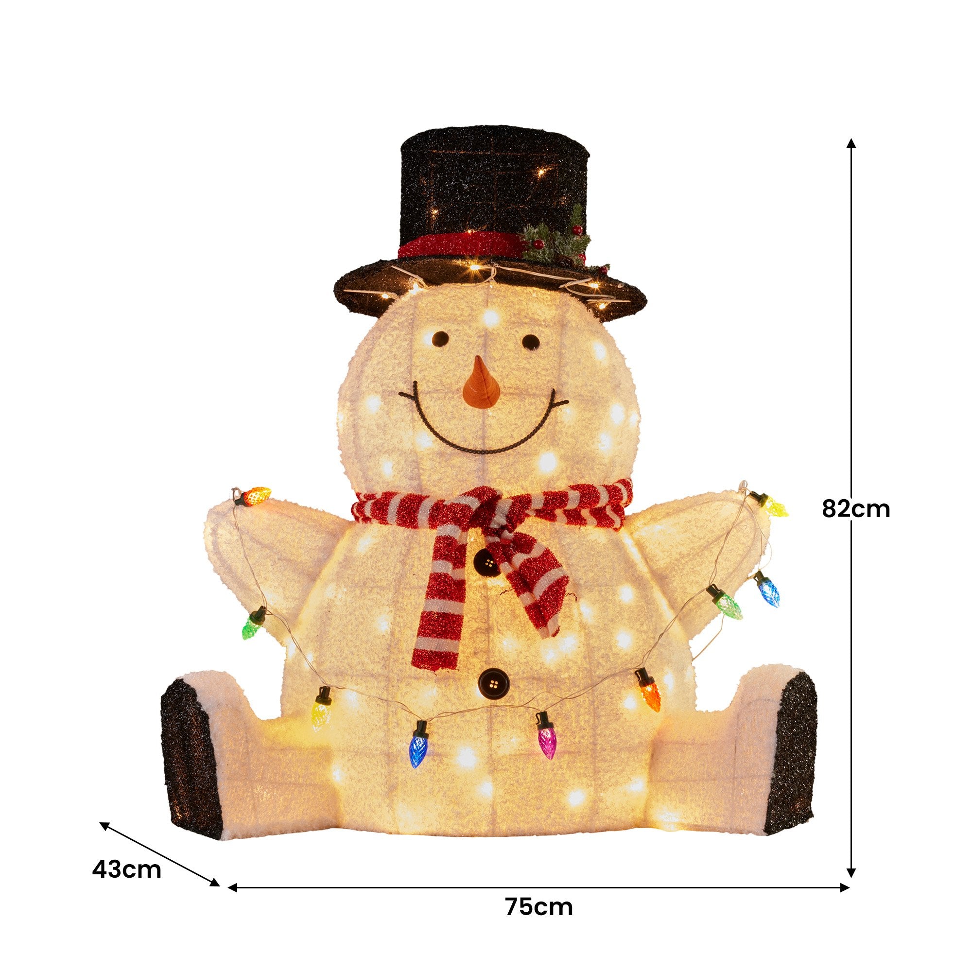 Christmas Trees: Christabelle 82cm Sitting Snowman Christmas Display with Lights