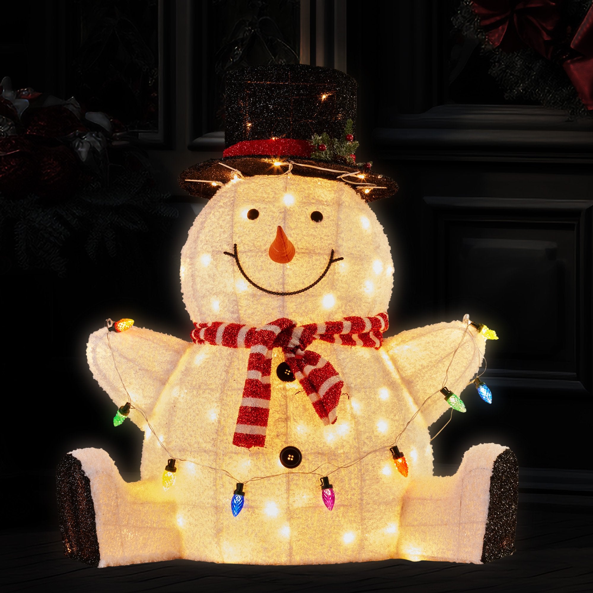 Christmas Trees: Christabelle 82cm Sitting Snowman Christmas Display with Lights