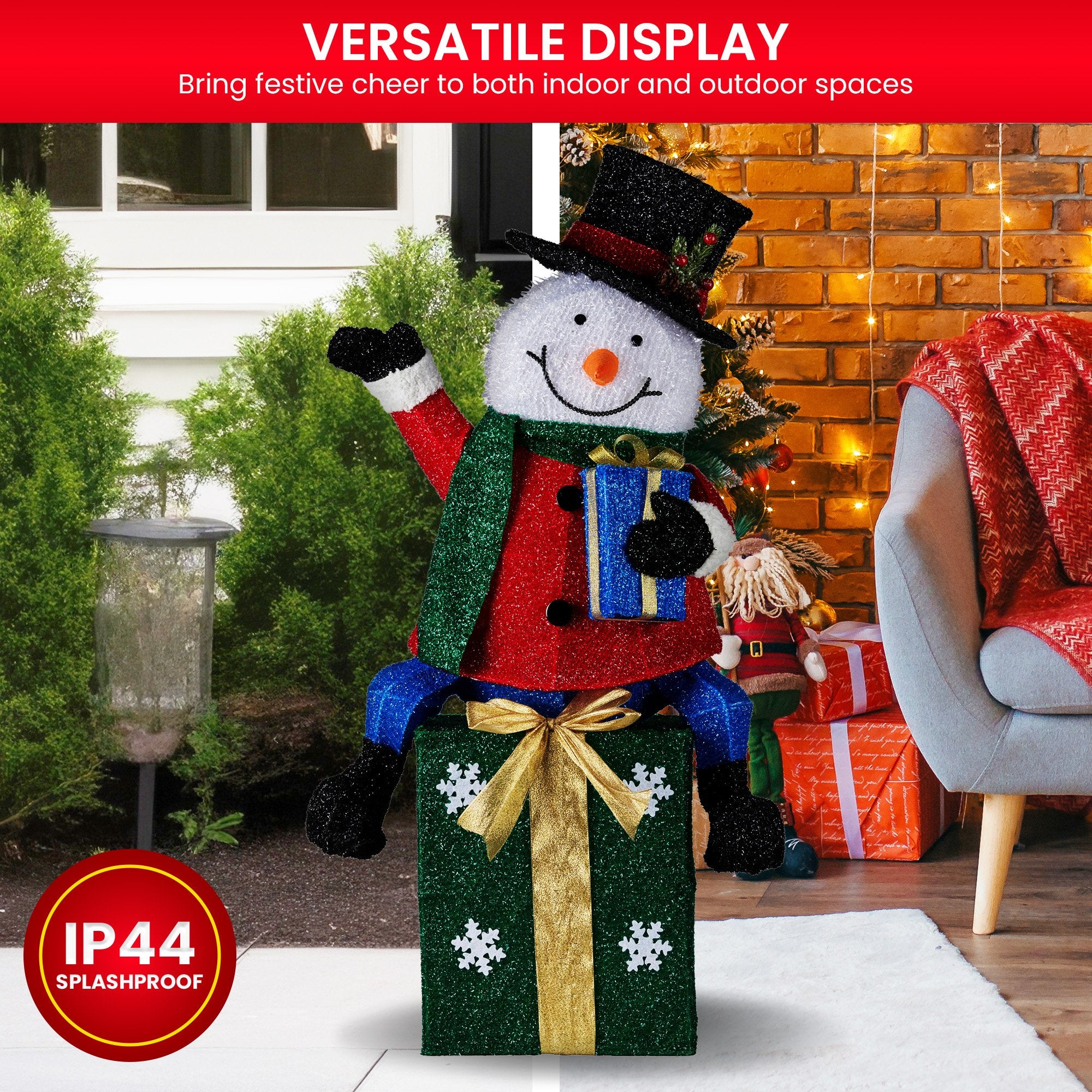 Christmas Trees: Christabelle 85cm Christmas Snowman On Presents Display with Lights