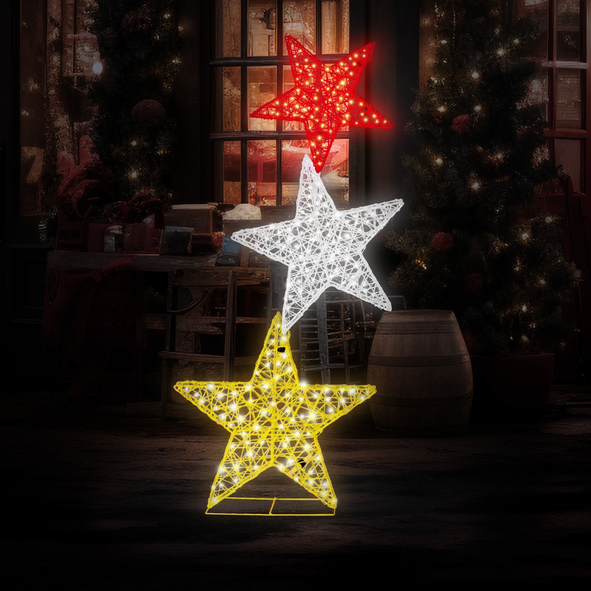 Christmas Trees: Christabelle 120cm Triple Star Christmas Display with Lights