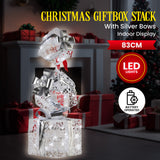Christmas Decorations: Christabelle 83cm Triple Christmas Silver Giftbox Stack Display with Lights