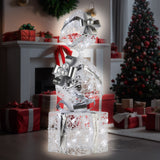 Christmas Decorations: Christabelle 83cm Triple Christmas Silver Giftbox Stack Display with Lights