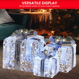 Christmas Decorations: Christabelle Swishmas Set Of 3 Christmas Gift Boxes With Lights With Jewelled Wire And Silver Bows