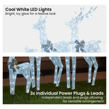 Outdoor Decorations & Lights: Christabelle Christmas Reindeer Display Set 3 Indoor & Outdoor Decorations Acrylic Beads Cool White LED Lights Silver