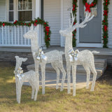 Outdoor Decorations & Lights: Christabelle Christmas Reindeer Display Set 3 Indoor & Outdoor Decorations Acrylic Beads Cool White LED Lights Silver