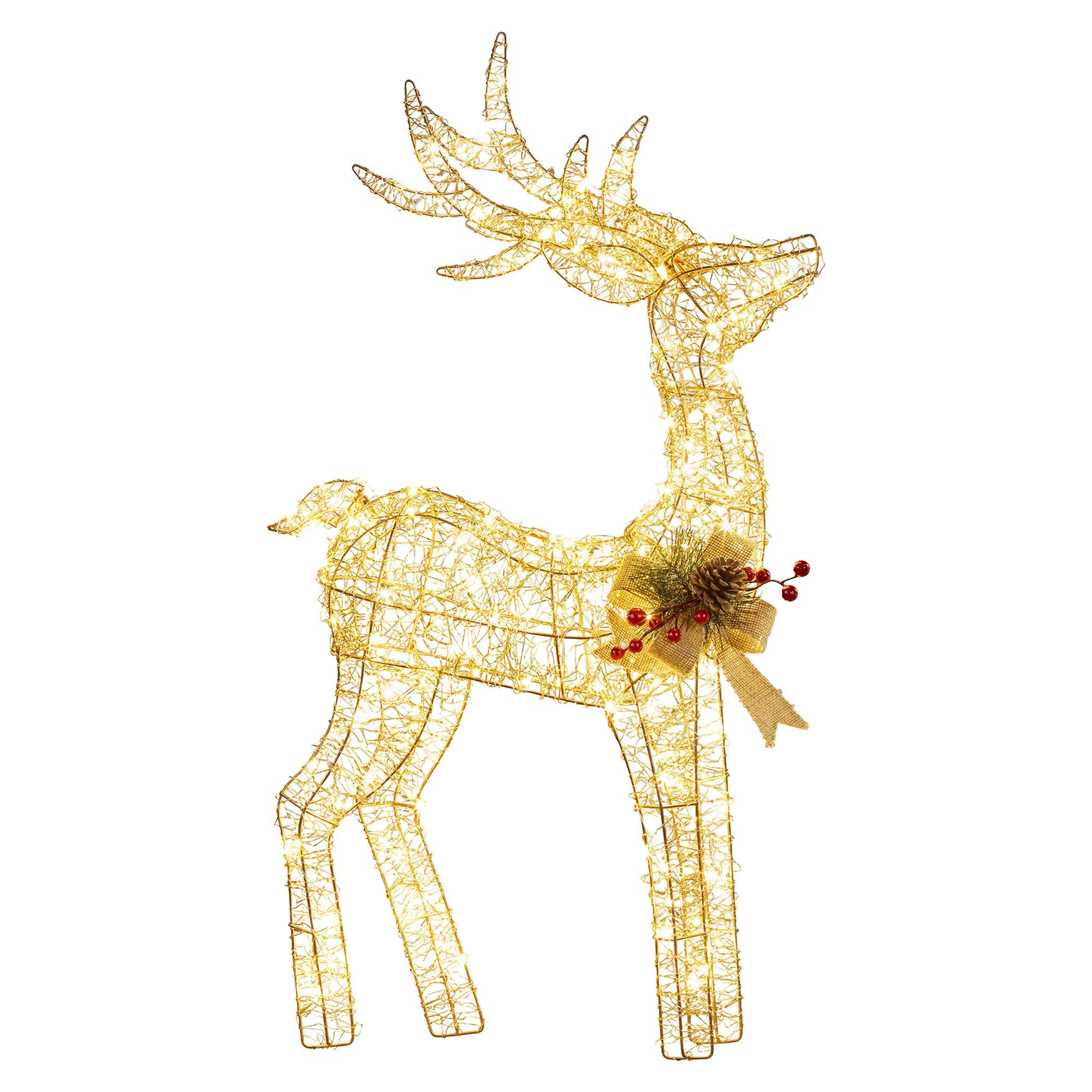 Outdoor Decorations & Lights: Christabelle Light Up Christmas Reindeer Display Indoor & Outdoor Decoration Warm White LED Lights Gold Bow Wire Frame