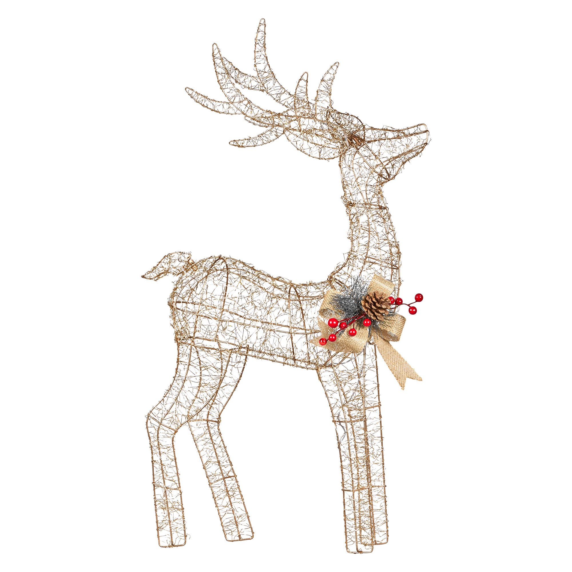 Outdoor Decorations & Lights: Christabelle Light Up Christmas Reindeer Display Indoor & Outdoor Decoration Warm White LED Lights Gold Bow Wire Frame