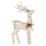 Outdoor Decorations & Lights: Christabelle Light Up Christmas Reindeer Display Indoor & Outdoor Decoration Warm White LED Lights Gold Bow Wire Frame