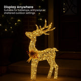 Outdoor Decorations & Lights: Christabelle Light Up Christmas Reindeer Display Indoor & Outdoor Decoration Warm White LED Lights Gold Bow Wire Frame