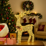 Outdoor Decorations & Lights: Christabelle Light Up Christmas Reindeer Display Indoor & Outdoor Decoration Warm White LED Lights Gold Bow Wire Frame