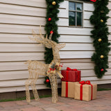 Outdoor Decorations & Lights: Christabelle Light Up Christmas Reindeer Display Indoor & Outdoor Decoration Warm White LED Lights Gold Bow Wire Frame