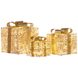 Outdoor Decorations & Lights: Christabelle Set of 3 Battery Operated Golden Christmas Gift Boxes w/Warm White LED Lights Indoor Decorative Holiday
