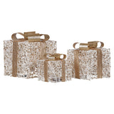 Outdoor Decorations & Lights: Christabelle Set of 3 Battery Operated Golden Christmas Gift Boxes w/Warm White LED Lights Indoor Decorative Holiday