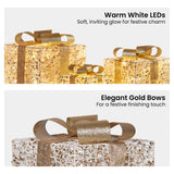 Outdoor Decorations & Lights: Christabelle Set of 3 Battery Operated Golden Christmas Gift Boxes w/Warm White LED Lights Indoor Decorative Holiday