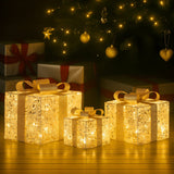 Outdoor Decorations & Lights: Christabelle Set of 3 Battery Operated Golden Christmas Gift Boxes w/Warm White LED Lights Indoor Decorative Holiday