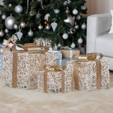 Outdoor Decorations & Lights: Christabelle Set of 3 Battery Operated Golden Christmas Gift Boxes w/Warm White LED Lights Indoor Decorative Holiday