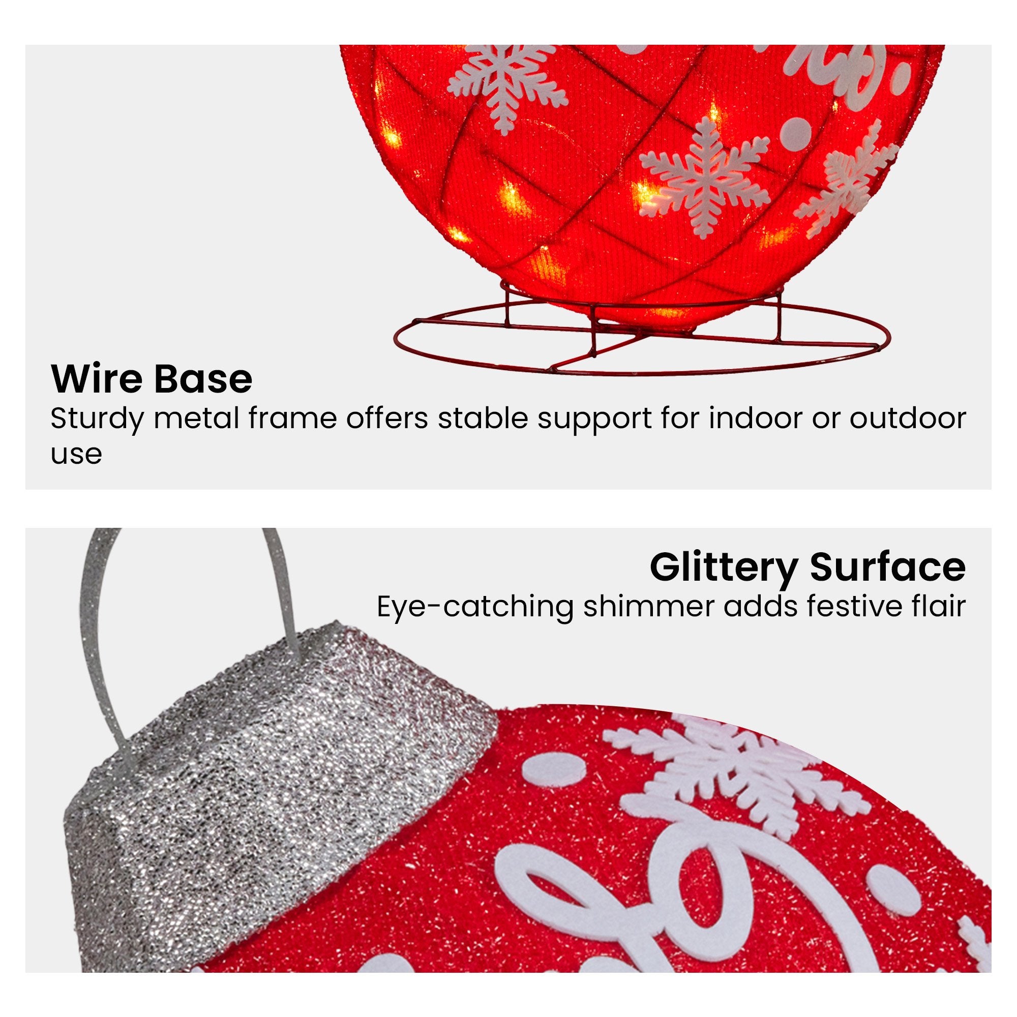 Christabelle Oversized Christmas Bauble Display Warm White Led Lights Glitter