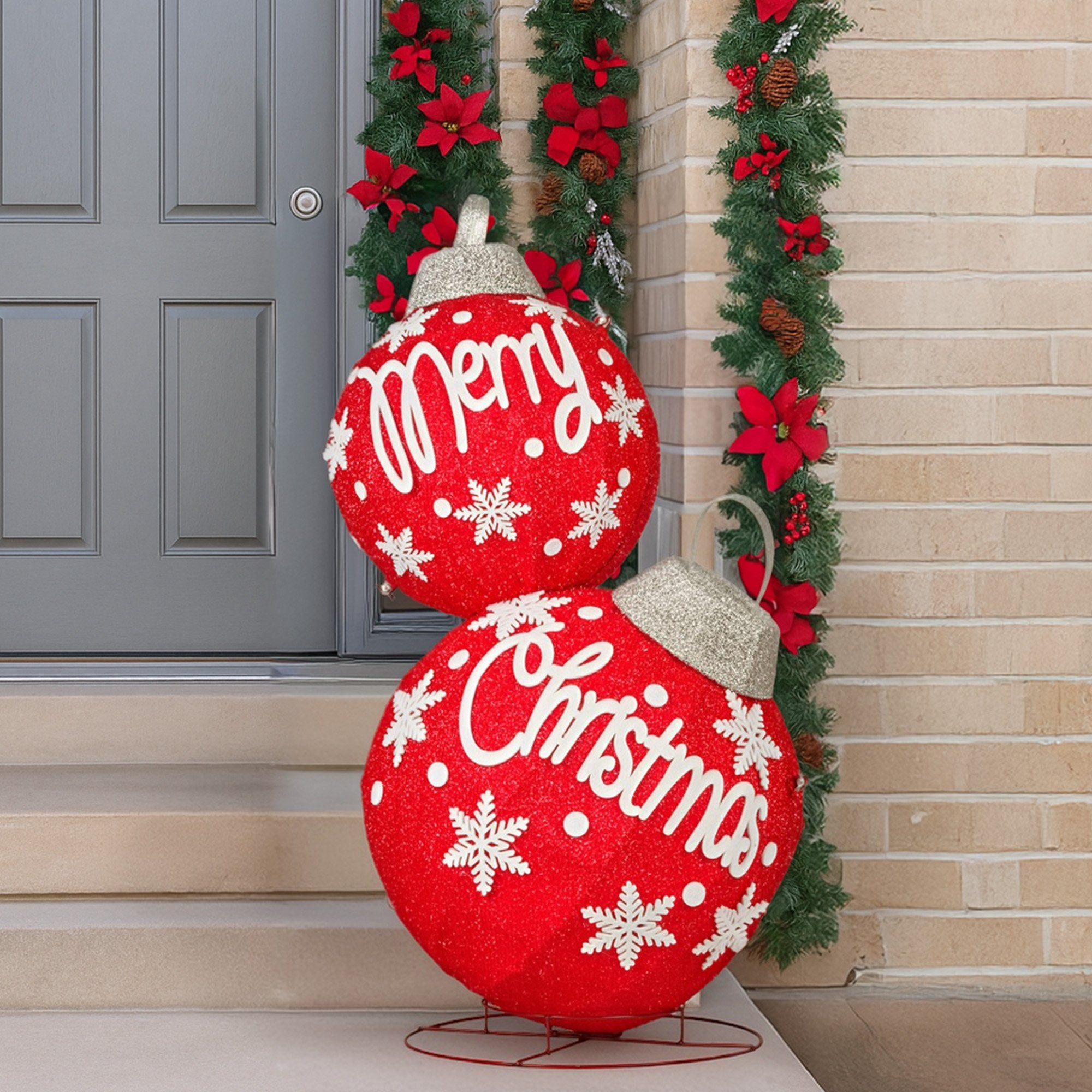 Christabelle Oversized Christmas Bauble Display Warm White Led Lights Glitter