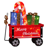 Outdoor Decorations & Lights: Christabelle Christmas Cart Display w/Candy Cane & Presents Warm White LED Lights Wire Frame Structure Indoor & Outdoor