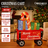 Outdoor Decorations & Lights: Christabelle Christmas Cart Display w/Candy Cane & Presents Warm White LED Lights Wire Frame Structure Indoor & Outdoor
