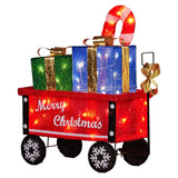 Outdoor Decorations & Lights: Christabelle Christmas Cart Display w/Candy Cane & Presents Warm White LED Lights Wire Frame Structure Indoor & Outdoor