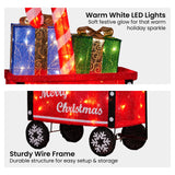 Outdoor Decorations & Lights: Christabelle Christmas Cart Display w/Candy Cane & Presents Warm White LED Lights Wire Frame Structure Indoor & Outdoor