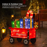 Outdoor Decorations & Lights: Christabelle Christmas Cart Display w/Candy Cane & Presents Warm White LED Lights Wire Frame Structure Indoor & Outdoor