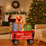 Outdoor Decorations & Lights: Christabelle Christmas Cart Display w/Candy Cane & Presents Warm White LED Lights Wire Frame Structure Indoor & Outdoor