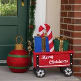 Outdoor Decorations & Lights: Christabelle Christmas Cart Display w/Candy Cane & Presents Warm White LED Lights Wire Frame Structure Indoor & Outdoor