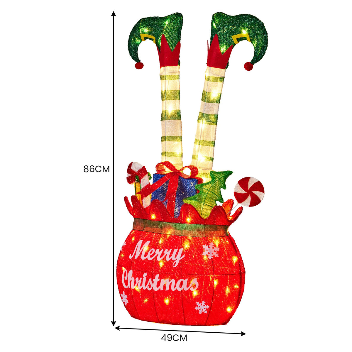 Christabelle Elf in Gift Sack Christmas Display Warm White LED Lights 86cm for Decoration w/Wire Frame Construction