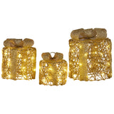 Outdoor Decorations & Lights: Christabelle Set of 3 Christmas Gift Box Display Gold with LED Lights and Bows Decoration Ornament Present