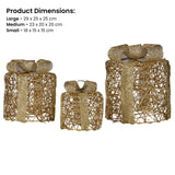 Outdoor Decorations & Lights: Christabelle Set of 3 Christmas Gift Box Display Gold with LED Lights and Bows Decoration Ornament Present