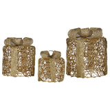 Outdoor Decorations & Lights: Christabelle Set of 3 Christmas Gift Box Display Gold with LED Lights and Bows Decoration Ornament Present