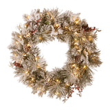 Christmas Trees: Christabelle 61cm Snowy Christmas Wreath Bedford with LED Lights Front Door Decoration Ornament