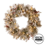 Christmas Trees: Christabelle 61cm Snowy Christmas Wreath Bedford with LED Lights Front Door Decoration Ornament