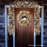 Christmas Trees: Christabelle 61cm Snowy Christmas Wreath Bedford with LED Lights Front Door Decoration Ornament