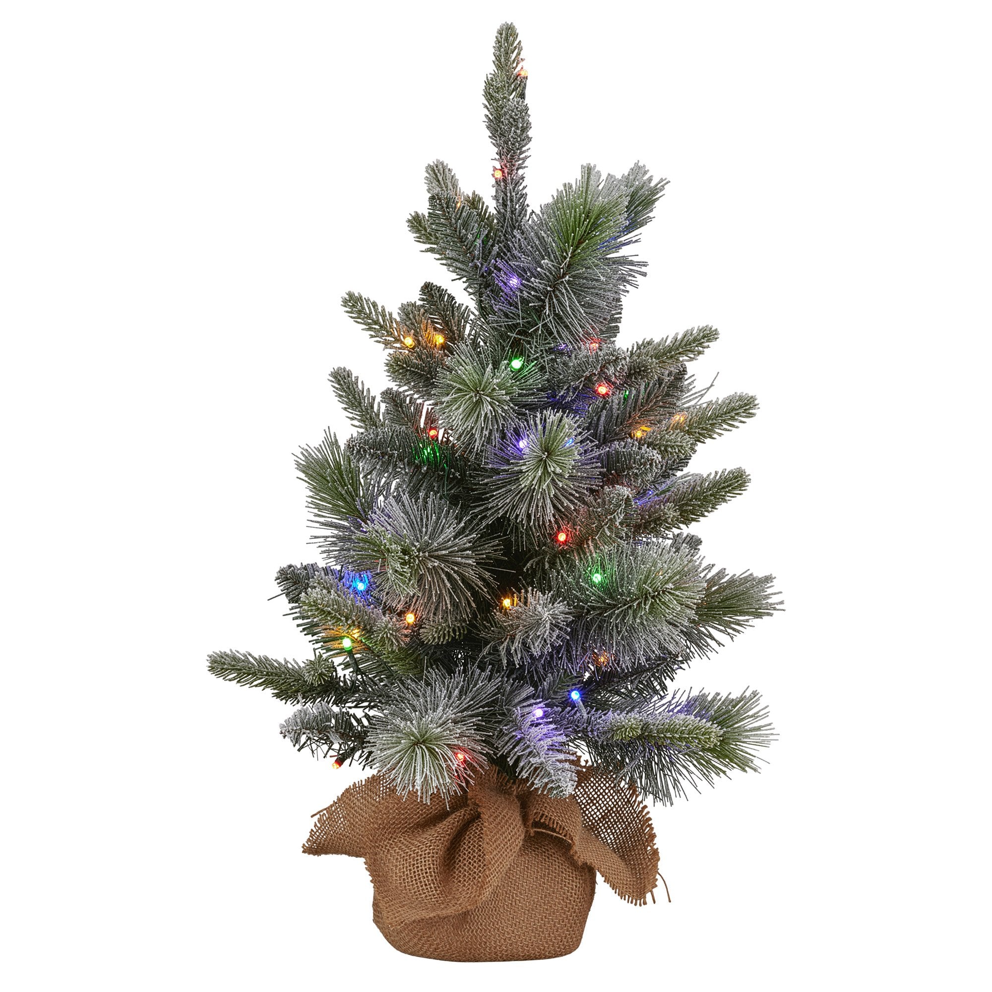 Christmas Decorations: Christabelle 61cm Pre-Lit Snowy Stamford Spruce Battery-Operated Mini Christmas Tree Multi-Functional LED Timer