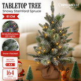 Christmas Decorations: Christabelle 61cm Pre-Lit Snowy Stamford Spruce Battery-Operated Mini Christmas Tree Multi-Functional LED Timer