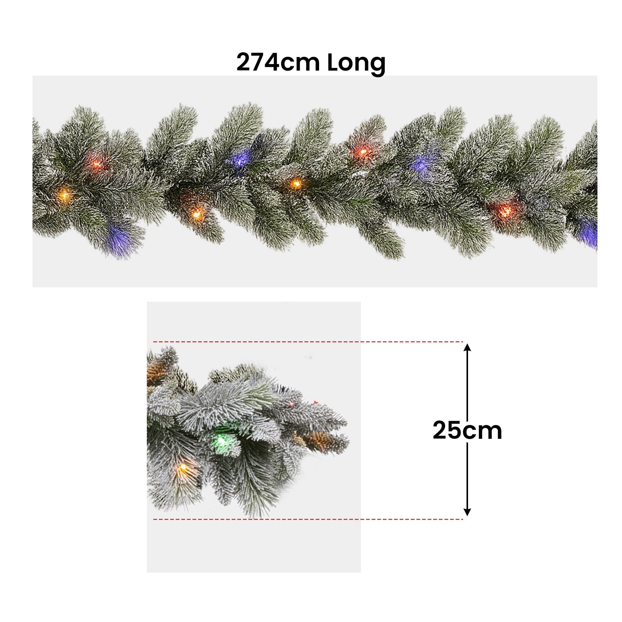 Christmas Wreaths & Garlands: Christabelle 2.7m Christmas Garland Snowy with LED Lights Stamford Spruce Tree Decoration Ornament