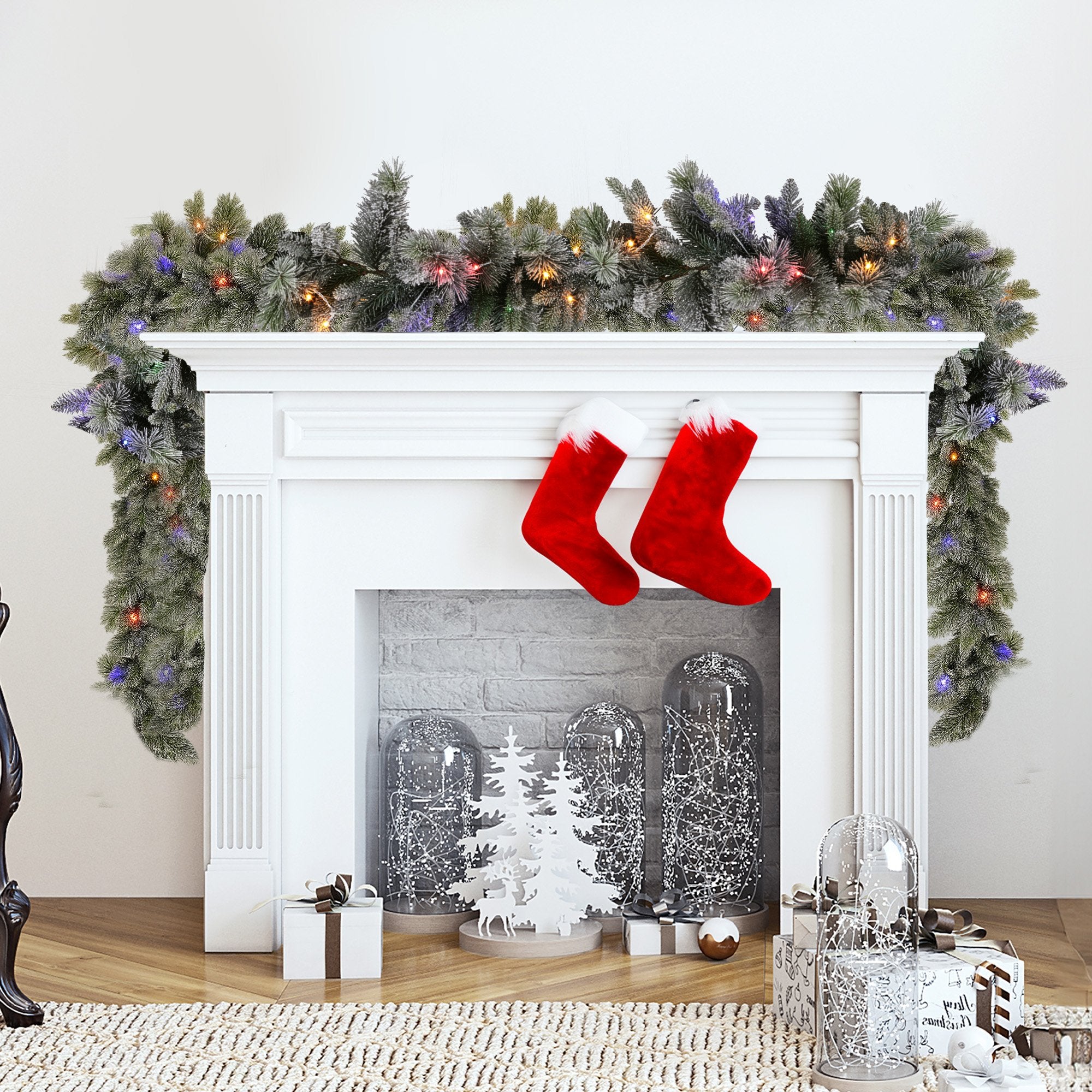 Christmas Wreaths & Garlands: Christabelle 2.7m Christmas Garland Snowy with LED Lights Stamford Spruce Tree Decoration Ornament