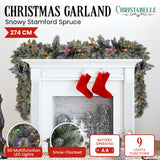 Christmas Wreaths & Garlands: Christabelle 2.7m Christmas Garland Snowy with LED Lights Stamford Spruce Tree Decoration Ornament