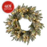 Christmas Wreaths & Garlands: Christabelle 61cm Christmas Wreath Snowy Stamford Spruce with Coloured LED Lights Front Door Decoration Ornament