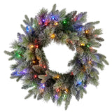 Christmas Wreaths & Garlands: Christabelle 61cm Christmas Wreath Snowy Stamford Spruce with Coloured LED Lights Front Door Decoration Ornament
