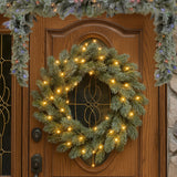Christmas Wreaths & Garlands: Christabelle 61cm Christmas Wreath Snowy Stamford Spruce with Coloured LED Lights Front Door Decoration Ornament