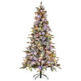 Christmas Trees: National Tree Company Snowy Stamford Spruce 7.5ft Christmas Tree Multi Functional White Coloured LED Lights & Foot Pedal