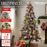 Christmas Trees: National Tree Company Snowy Stamford Spruce 7.5ft Christmas Tree Multi Functional White Coloured LED Lights & Foot Pedal