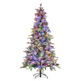 Christmas Trees: National Tree Company Snowy Stamford Spruce 7.5ft Christmas Tree Multi Functional White Coloured LED Lights & Foot Pedal