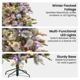 Christmas Trees: National Tree Company Snowy Stamford Spruce 7.5ft Christmas Tree Multi Functional White Coloured LED Lights & Foot Pedal