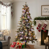 Christmas Trees: National Tree Company Snowy Stamford Spruce 7.5ft Christmas Tree Multi Functional White Coloured LED Lights & Foot Pedal