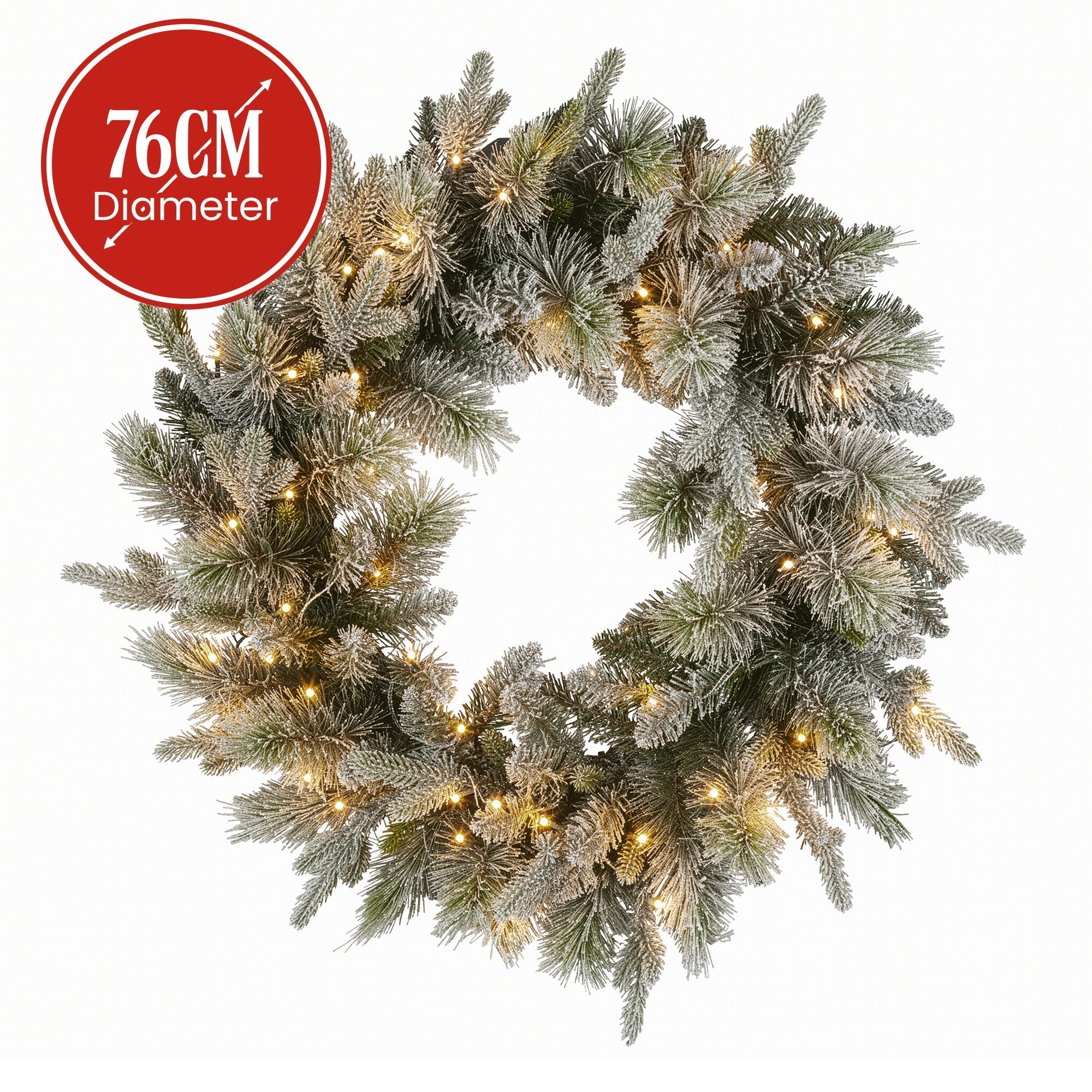 Christabelle 76cm Christmas Wreath Snowy Stamford Spruce with LED Lights Front Door Decoration Ornament